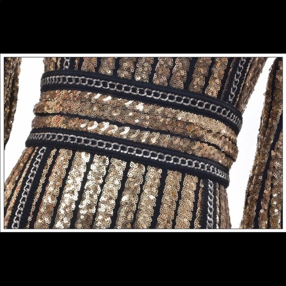 Long Sleeve Sequin Gold And Black Dress - Picture 8 of 8